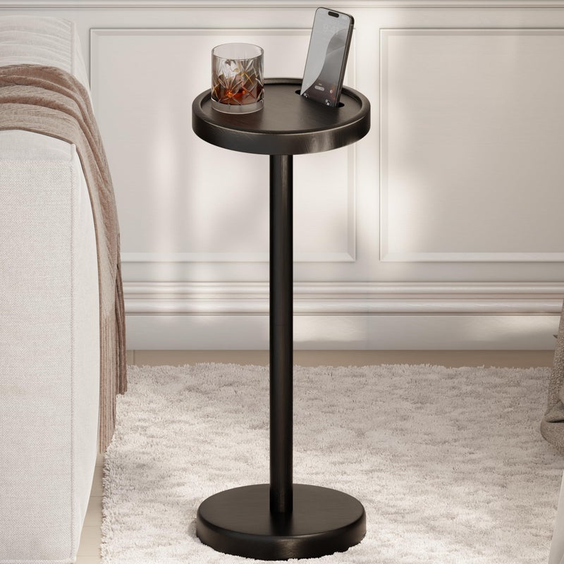 BLUEWEST Drink Table, 22" Tall Compact Side Table with Phone Slot and Weighted Base, Durable Pedestal Table Accent for Living Room, Bedroom, or Office, Cocktail and Martin (1, Black) - Image 1