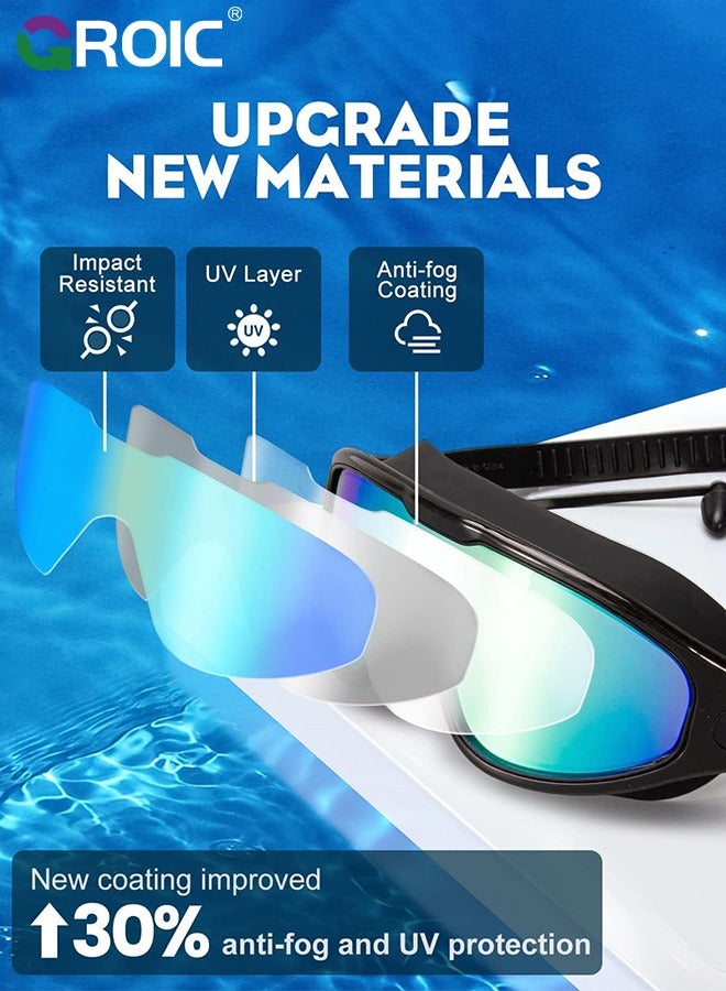 GROIC Swimming Goggles Adult Racing Wide Vision Leak-proof UV Protection Waterproof  Anti-fog for Unisex-Adult Swim Races Goggles Professional Swim Goggles Clear Vision Underwater with Earplugs - Image 2