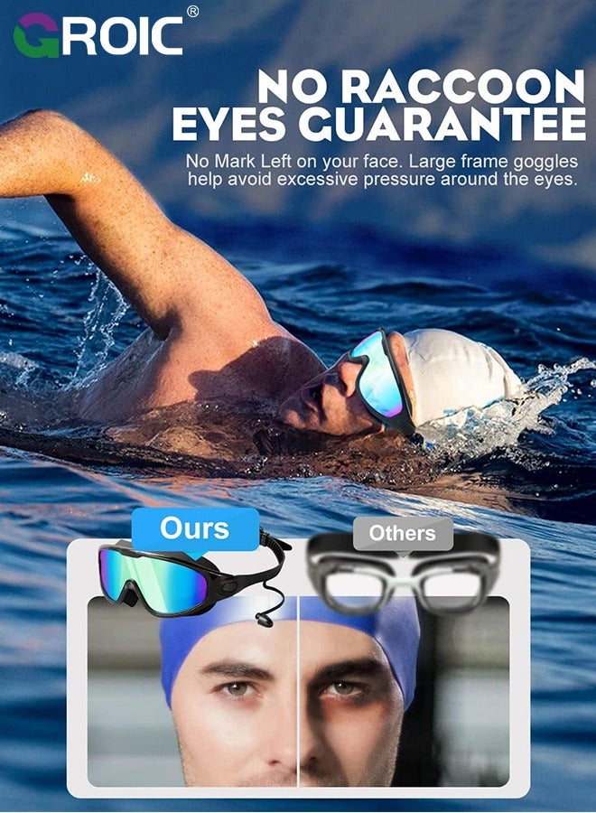 GROIC Swimming Goggles Adult Racing Wide Vision Leak-proof UV Protection Waterproof  Anti-fog for Unisex-Adult Swim Races Goggles Professional Swim Goggles Clear Vision Underwater with Earplugs - Image 3