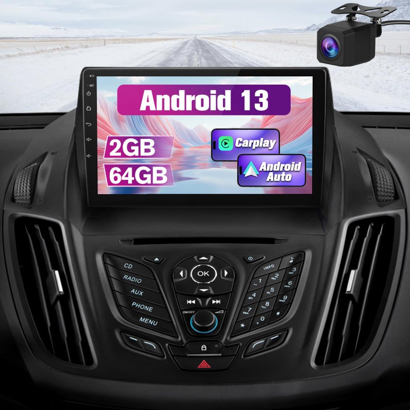 Pyniro Car Radio Stereo Upgrade for Ford Escape Kuga 2013-2016, Android Head Unit with 9 Inch Touch Screen/Backup Camera/Wireless CarPlay & Android Auto/Mirroring/WiFi/Bluetooth/SWC - Image 1