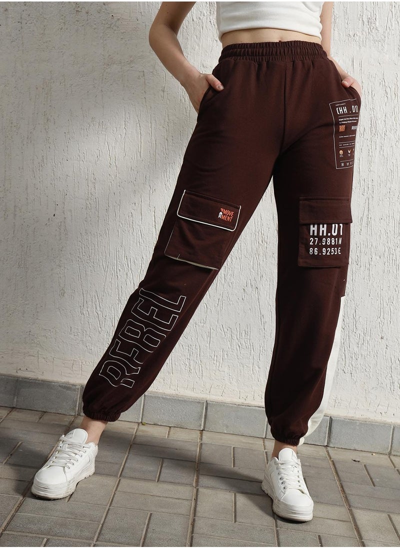 Hubberholme Regular Fit Brown Trousers for Women, High-Rise Cargo Style  - Image 1