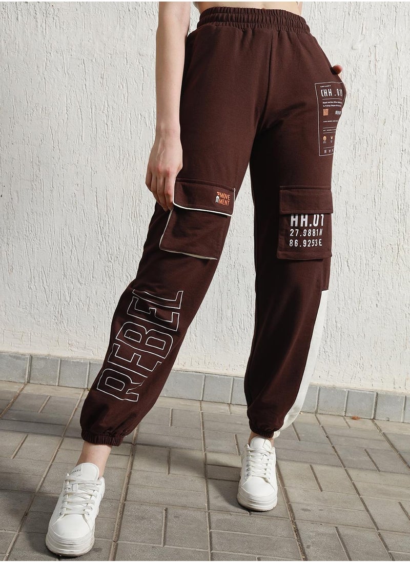 Hubberholme Regular Fit Brown Trousers for Women, High-Rise Cargo Style  - Image 2