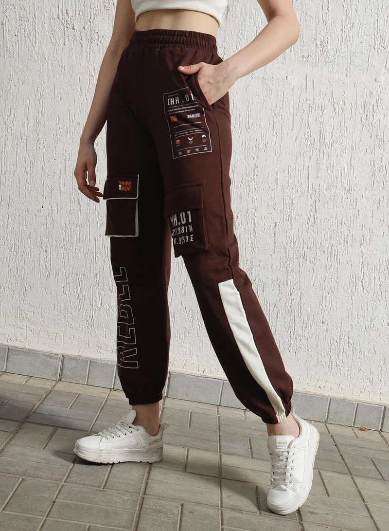 Hubberholme Regular Fit Brown Trousers for Women, High-Rise Cargo Style