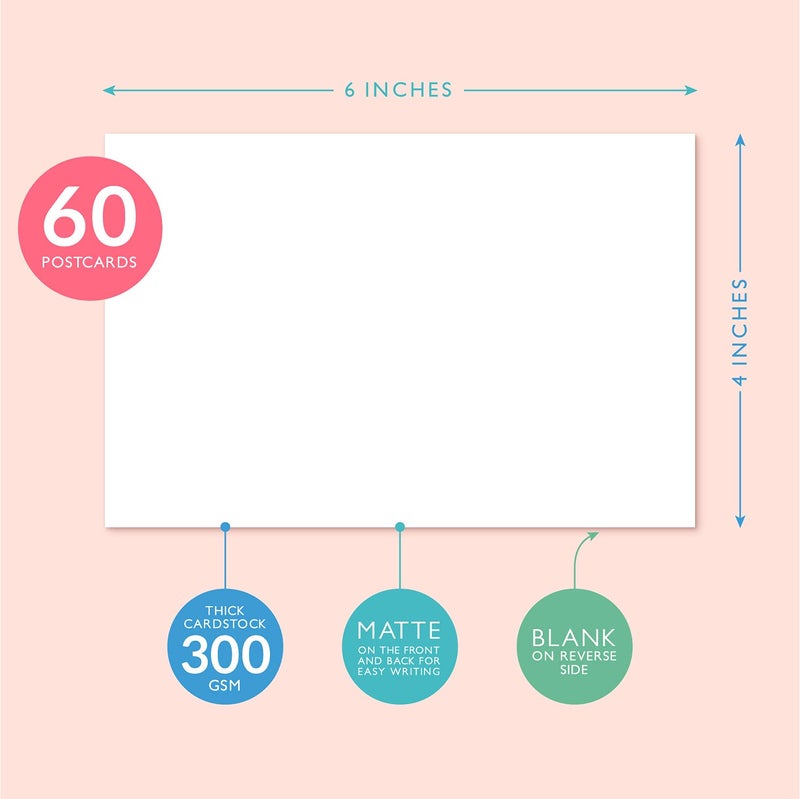 Sweetzer & Orange S&O 300gsm 4x6” Postcard Paper Cardstock(Both Sides Blank) For Art or Clear Thank Notes for Mailing—Set of 60 White Blank Invitation Sheets, Printable Stationery Set, Bulk greeting Cards Pack - Image 2
