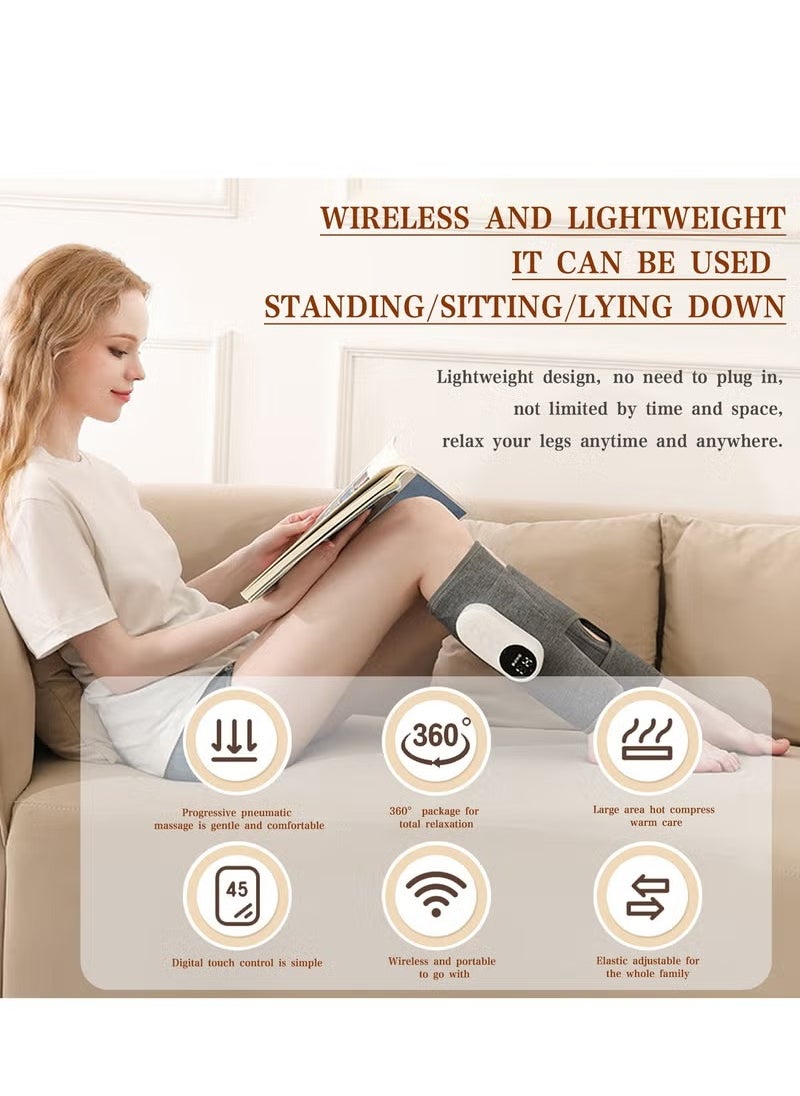 Leg Massager Calf Air Pressure Massager with Heat Cordless Leg Massager Circulatory Pain Relief Calf Massager 3 Modes 3 Intensities Gifts for Men Women