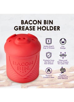 Talisman Designs Talisman Designs Bacon Bin Grease Strainer & Collector | Family Friendly Kitchen Tools | Fun & Functional Silicone Grease Container | Holds up to 1 Cup | Red  - Image 3
