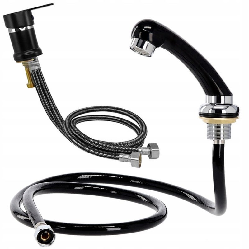 Salon Shower Head Hair Wash Basin Faucet 60 # Black faucet + black curved set 