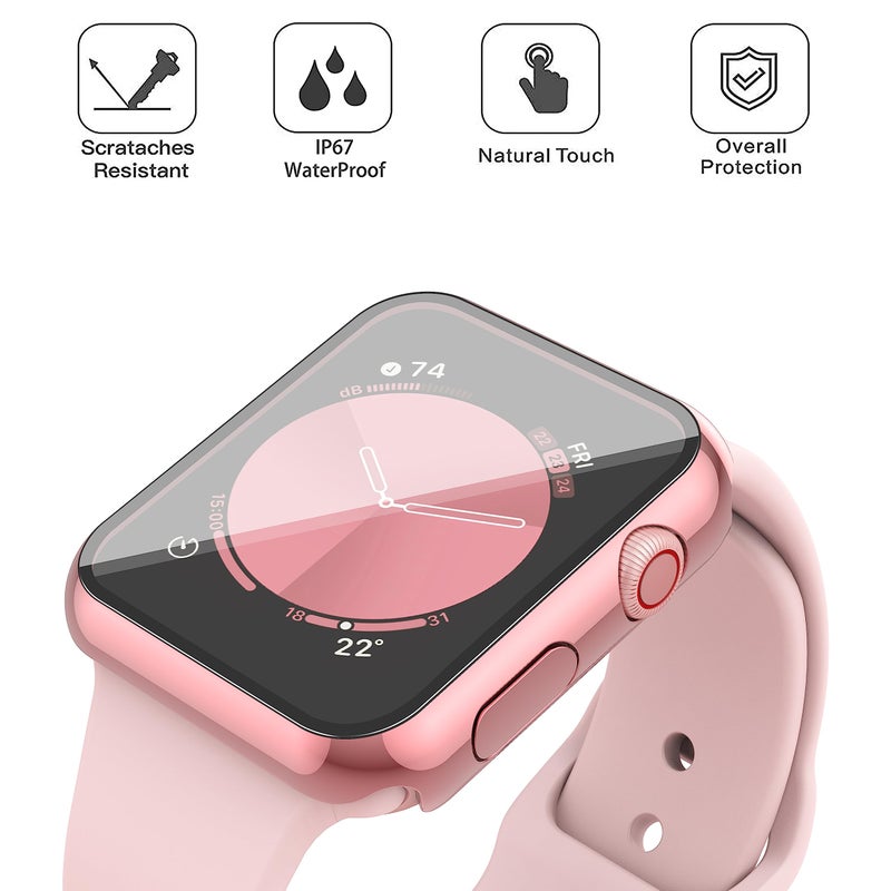 Misxi [2 Pack] for Apple Watch SE 2 (2024) SE Series 6 Series 5 Series 4 44mm Waterproof Anti-Scratch Case with Button, Tempered Glass Screen Protector Cover for iWatch, 1 Rose Pink + 1 Transparent - Image 4