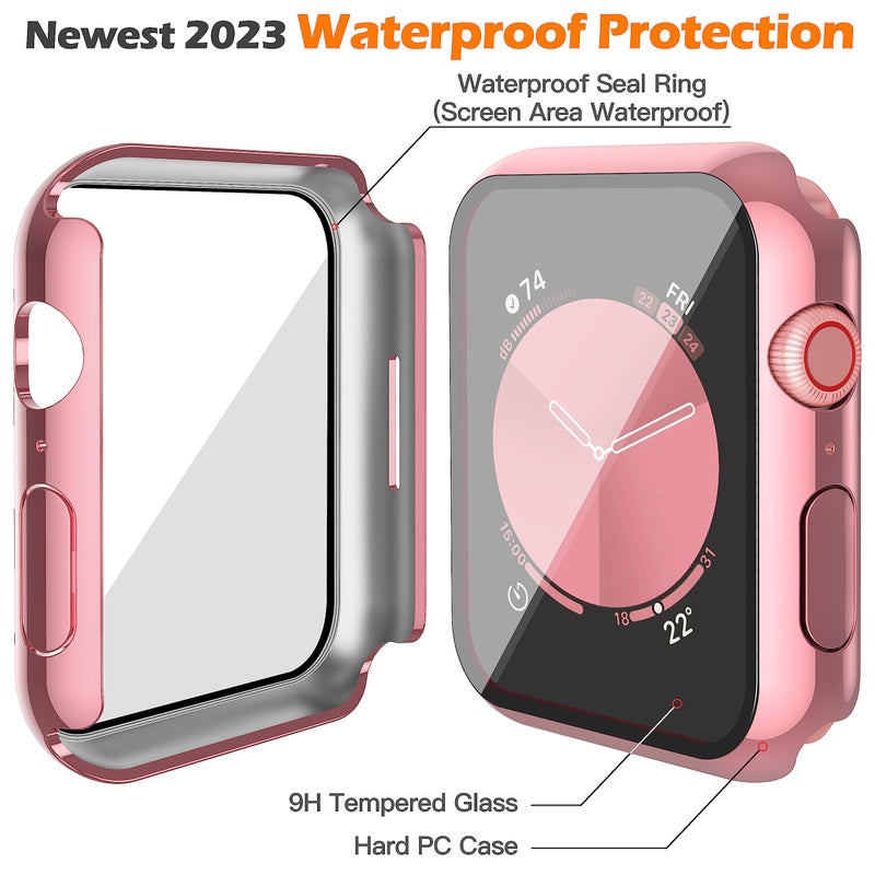 Misxi [2 Pack] for Apple Watch SE 2 (2024) SE Series 6 Series 5 Series 4 44mm Waterproof Anti-Scratch Case with Button, Tempered Glass Screen Protector Cover for iWatch, 1 Rose Pink + 1 Transparent - Image 5