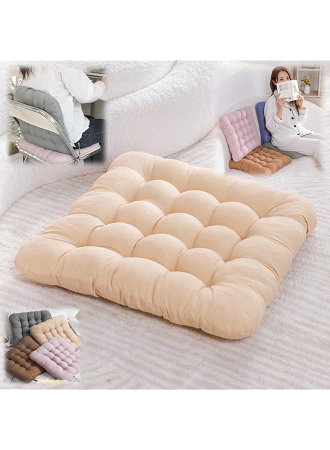 erorex Thicken Chair Seat Cushion With Ties Square Padded Chair Seat Pads Backrest Cushion Non Slip Plush Pp Cotton Chair Pads Soft Tatami Floor Cushion For Yoga Meditation Living Room Office Light Camel - Image 1