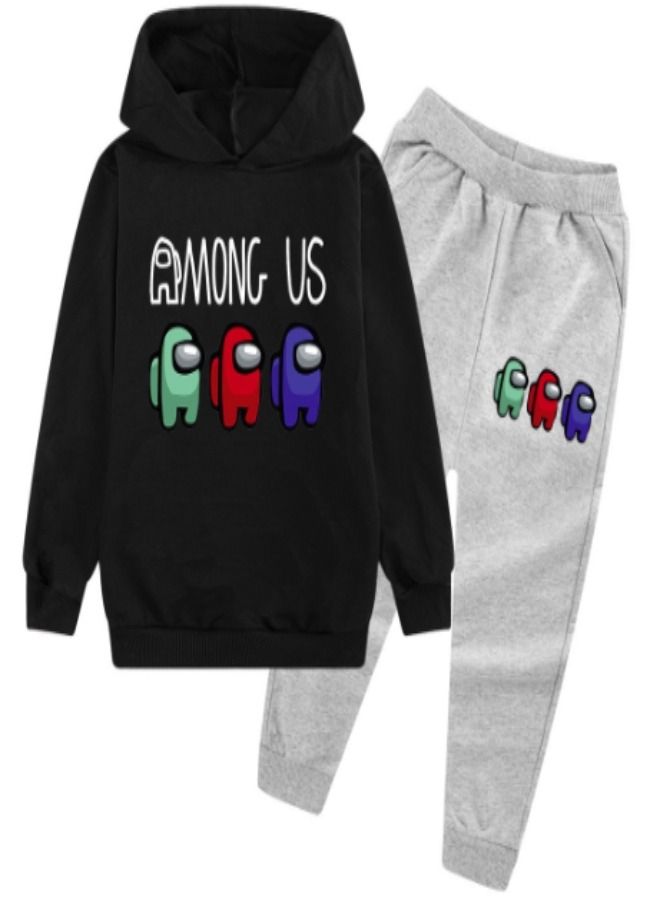 Among Us Set Printed Black Hoodie Grey Pants