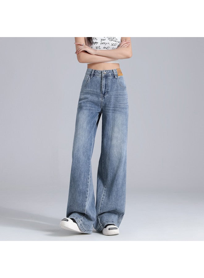 EPTISON Retro High Street Women'S Jeans, Autumn Trendy Brand, Versatile High-Waist Slimming Loose Washed Floor-Length Wide-Leg Pants - Image 3