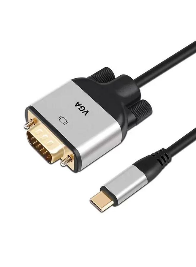 كابل USB C إلى VGA 3 أمتار أسود فضي محول فيديو عالي السرعة للشاشة والتلفزيون عالي الدقة - Image 1