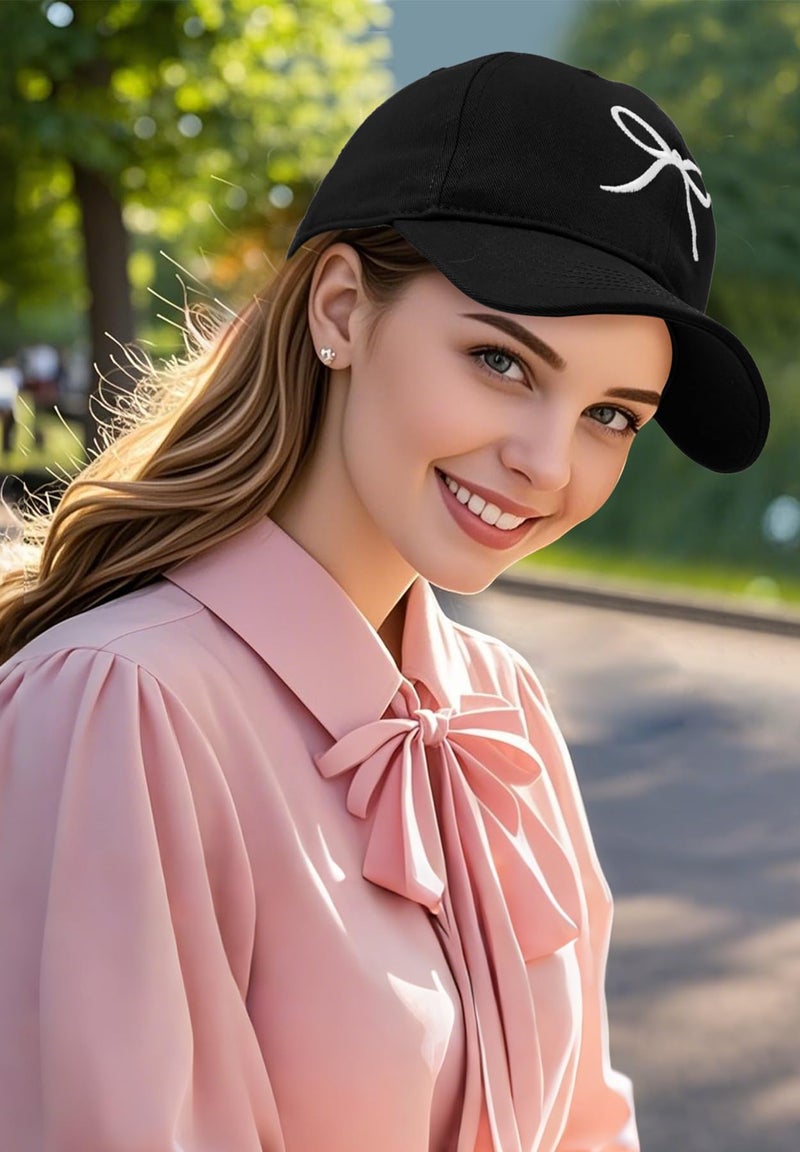 Zando Trendy Bow Baseball Caps for Women Men Girls Dad Preppy Y2k Sweet Adjustable Coquette Black Trucker Hat Funny Summer Sun Ball Cap for Running Travel Golf Teenis Valentines Accessories One Size - Image 2