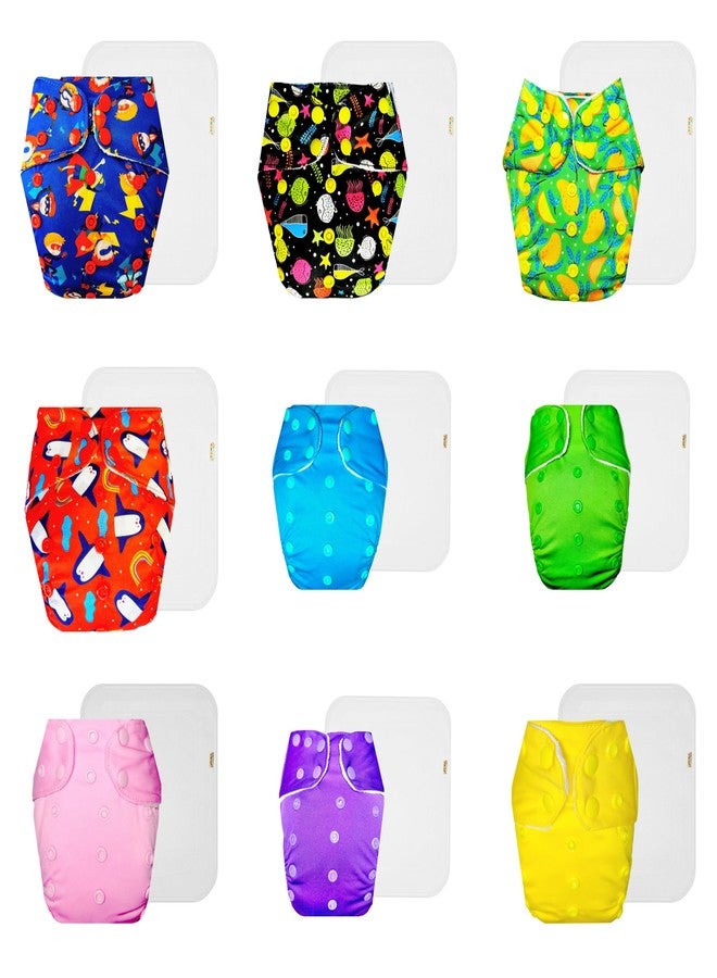 Dumbledo Premium Cloth Diaper with Cotton Insert (Pack of 9) | Snug Fit | 6-Layer Absorbent Pad | Easy to Clean | All-Day Wear | 3 Months - 3 Years | Unisex Baby - Image 1