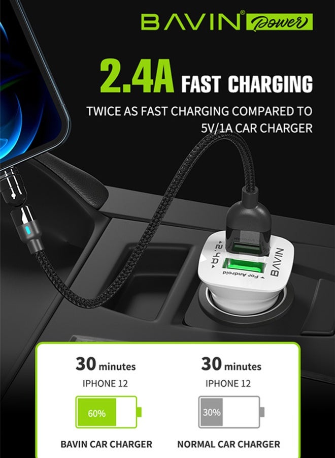 Bavin Dual Micro USB Port PD 2.4A Fast Charging Universal BSB Car Charger For Car and Vans. Adapter Compatible For iPhone Or Android Device and More. White - Image 5