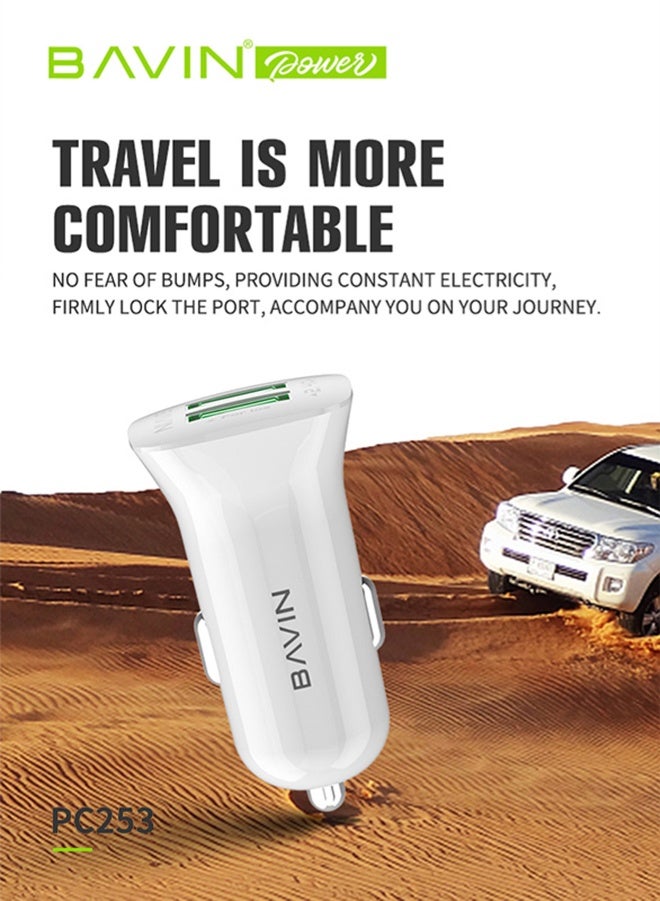 Bavin Dual Micro USB Port PD 2.4A Fast Charging Universal BSB Car Charger For Car and Vans. Adapter Compatible For iPhone Or Android Device and More. White - Image 1