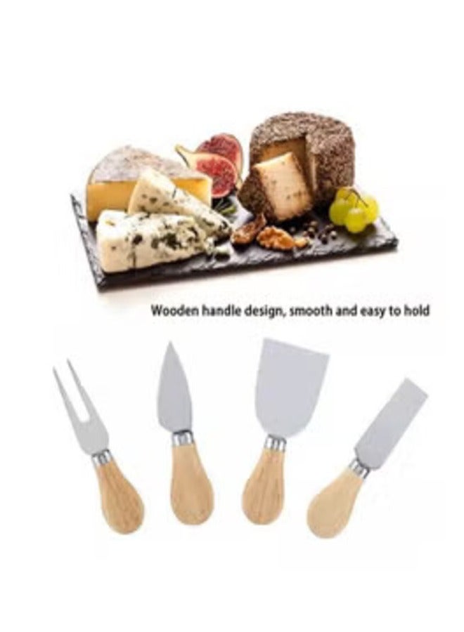 4 قطع سكين الجبن بمقبض خشبي فضي/بني - Image 1