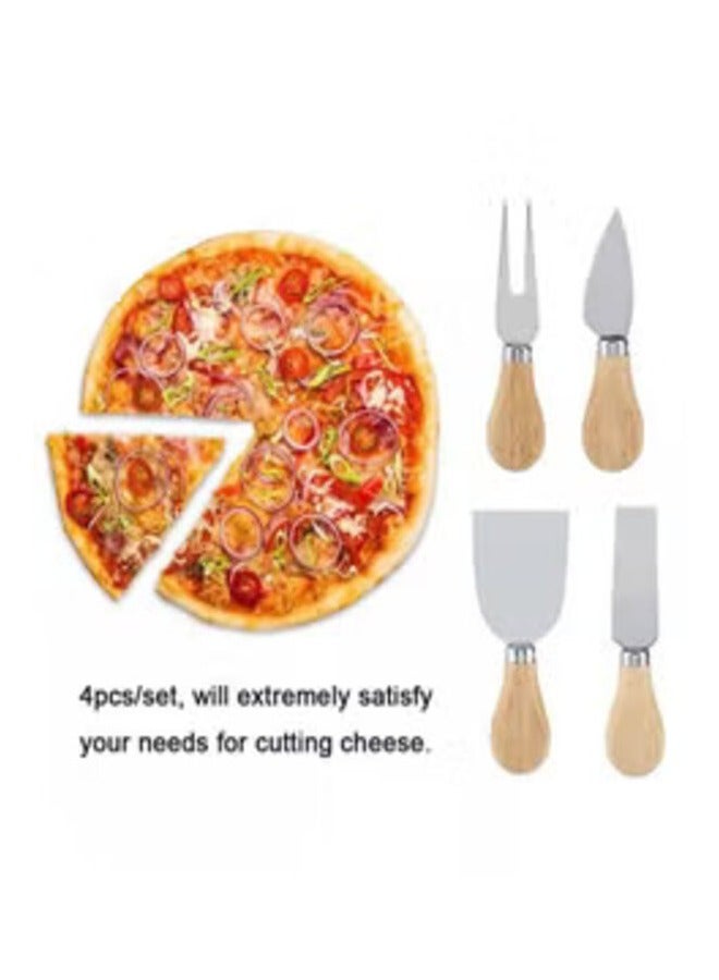 4 قطع سكين الجبن بمقبض خشبي فضي/بني - Image 2