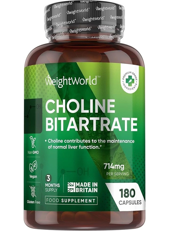 WeightWorld Choline Bitartrate 714mg – 180 Capsules | Made in UK | Supports Brain Function & Memory | Cognitive Performance | High Strength Formula - Image 1