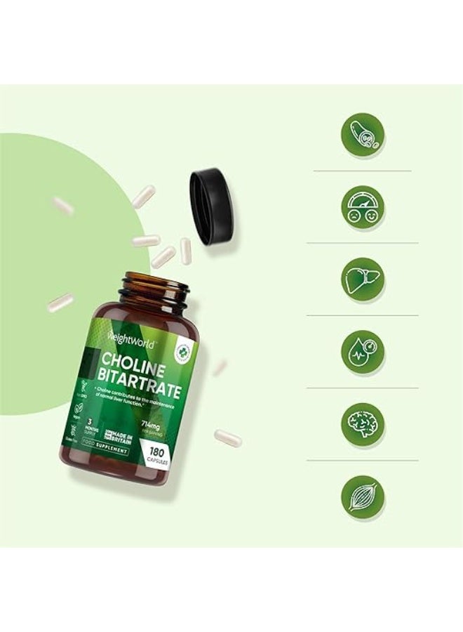 WeightWorld Choline Bitartrate 714mg – 180 Capsules | Made in UK | Supports Brain Function & Memory | Cognitive Performance | High Strength Formula - Image 3