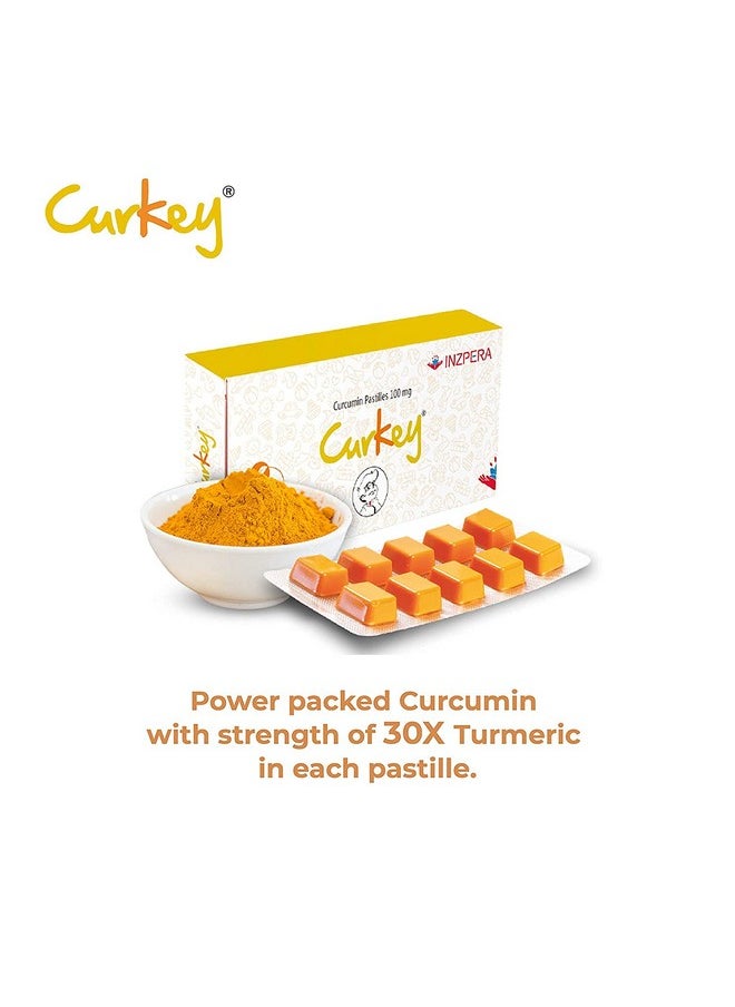 CURKEY - Pastilles For Quick Relief From Sore Throat With Natural Curcumin Extract From Turmeric | Sugar Free, Mint Flavour - 10 Pastilles (Pack Of 10) - Image 1