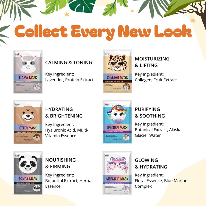 Epielle Character Face Mask Mystical Safari 6 Pack, Fun & Effective Korean Skin Care, Spa Party Favors, Stocking Stuffers, Birthday Gifts for Women, Self Care Gifts - Image 3