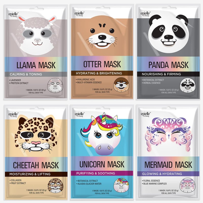 Epielle Character Face Mask Mystical Safari 6 Pack, Fun & Effective Korean Skin Care, Spa Party Favors, Stocking Stuffers, Birthday Gifts for Women, Self Care Gifts - Image 1