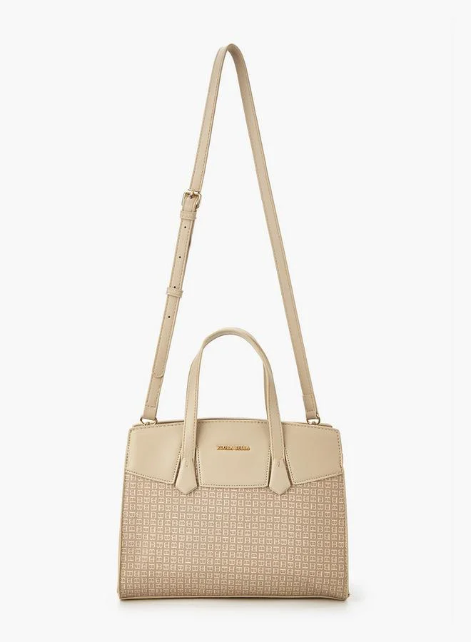 Flora Bella By Shoexpress BEIGE Monogram Print Tote Bag with Double Handle and Zip Closure for Women | Best Price UAE