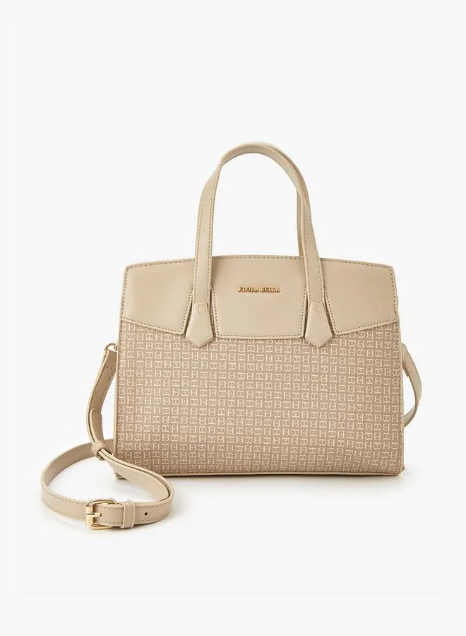 Monogram Print Tote Bag with Double Handle and Zip Closure