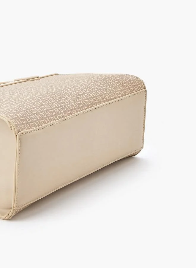 Flora Bella By Shoexpress BEIGE Monogram Print Tote Bag with Double Handle and Zip Closure for Women | Best Price UAE