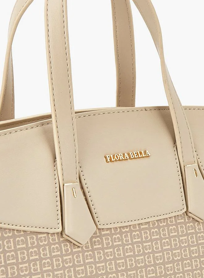 Flora Bella By Shoexpress BEIGE Monogram Print Tote Bag with Double Handle and Zip Closure for Women | Best Price UAE