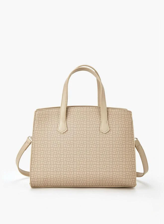 Flora Bella By Shoexpress BEIGE Monogram Print Tote Bag with Double Handle and Zip Closure for Women | Best Price UAE