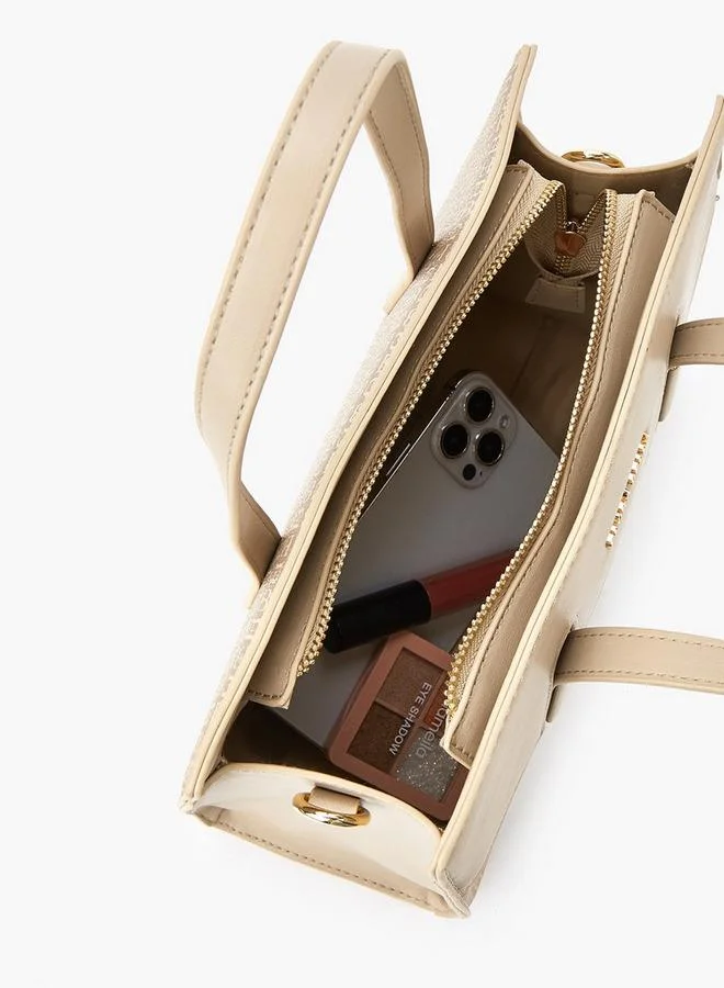 Flora Bella By Shoexpress BEIGE Monogram Print Tote Bag with Double Handle and Zip Closure for Women | Best Price UAE