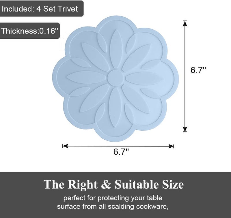 P Plus Fire Silicone Flower Trivet Flexible Durable Trivets Flexible Non Slip Large Coasters (Blue, Set of 6) - Image 2
