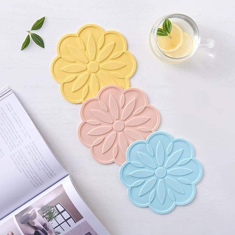 P Plus Fire Silicone Flower Trivet Flexible Durable Trivets Flexible Non Slip Large Coasters (Blue, Set of 6) - Image 5
