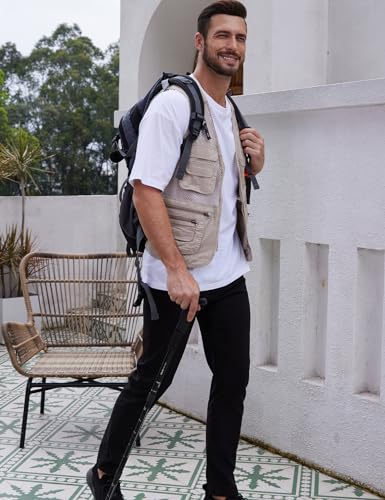 Gihuo Men's Mesh Multi Pockets Outdoor Fishing Safari Travel Vest(Beige 02-S) - Image 5