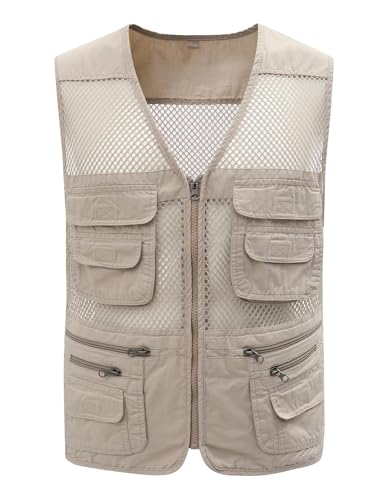 Gihuo Men's Mesh Multi Pockets Outdoor Fishing Safari Travel Vest(Beige 02-S) - Image 1