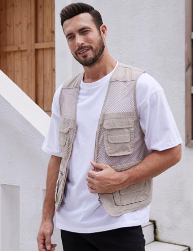 Gihuo Men's Mesh Multi Pockets Outdoor Fishing Safari Travel Vest(Beige 02-S) - Image 4