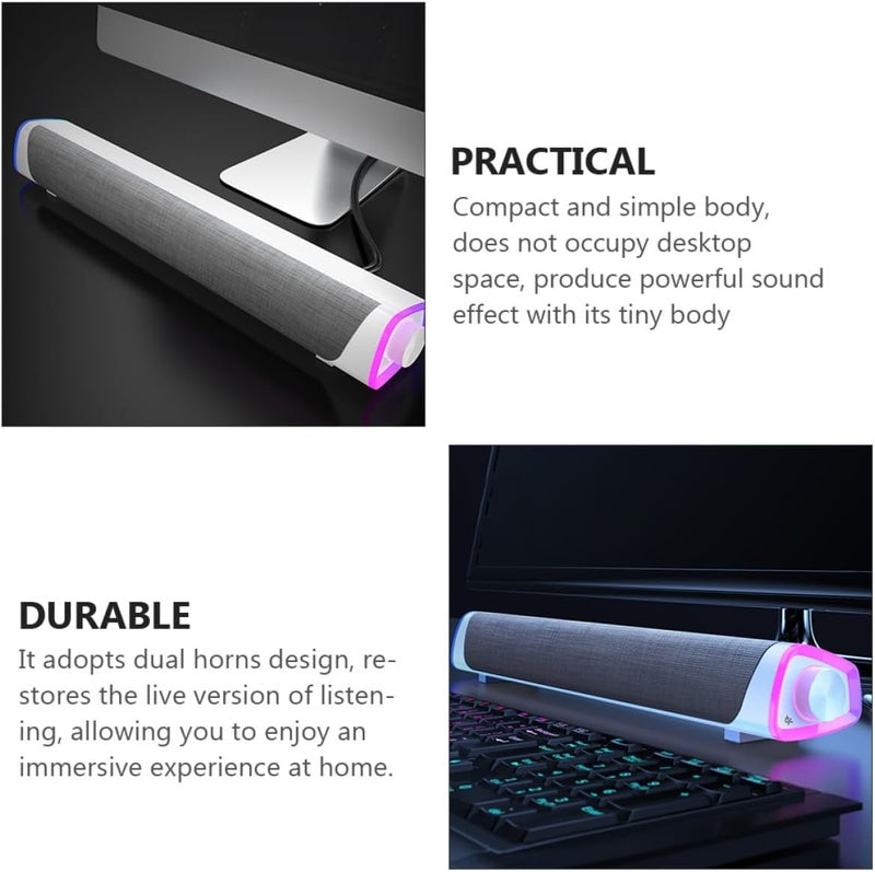Wired Soundbar Dual Speaker Stereo Soundbar for Computer and Tablet Desktop Audio Speaker White - Image 3
