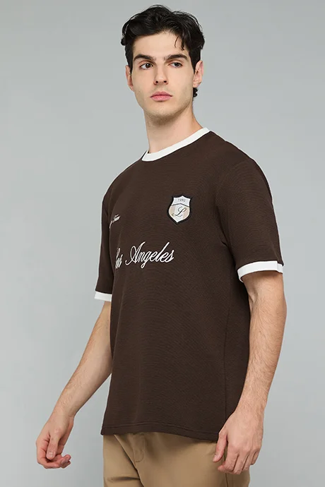 أر أند بي Typography Print T-Shirt with Crew Neck and Short Sleeves