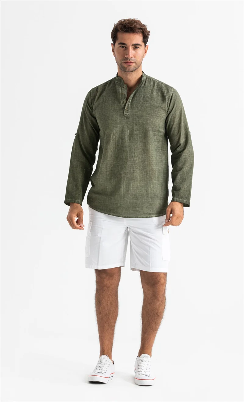 اليش شيل بيزي Long Sleeve Şile Cloth Bodrum Men's T-Shirt Khaki 9008