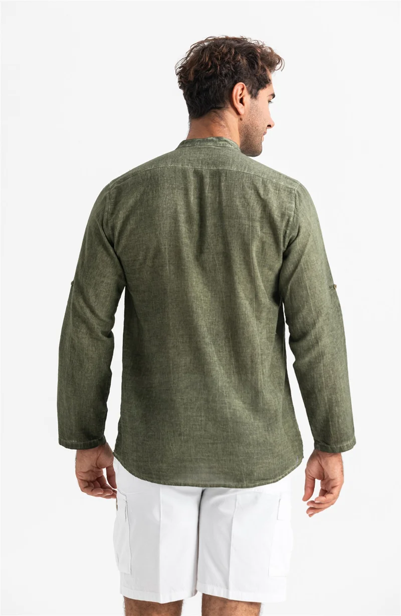 اليش شيل بيزي Long Sleeve Şile Cloth Bodrum Men's T-Shirt Khaki 9008