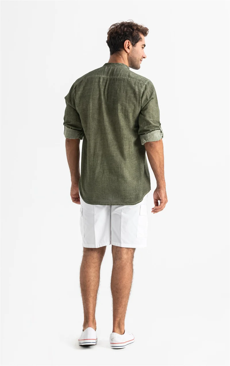 اليش شيل بيزي Long Sleeve Şile Cloth Bodrum Men's T-Shirt Khaki 9008