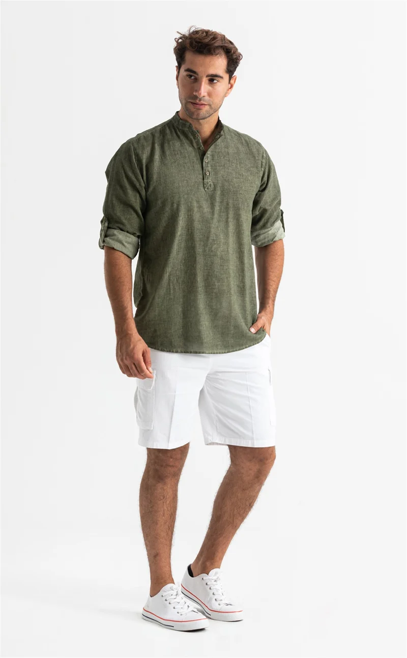 اليش شيل بيزي Long Sleeve Şile Cloth Bodrum Men's T-Shirt Khaki 9008
