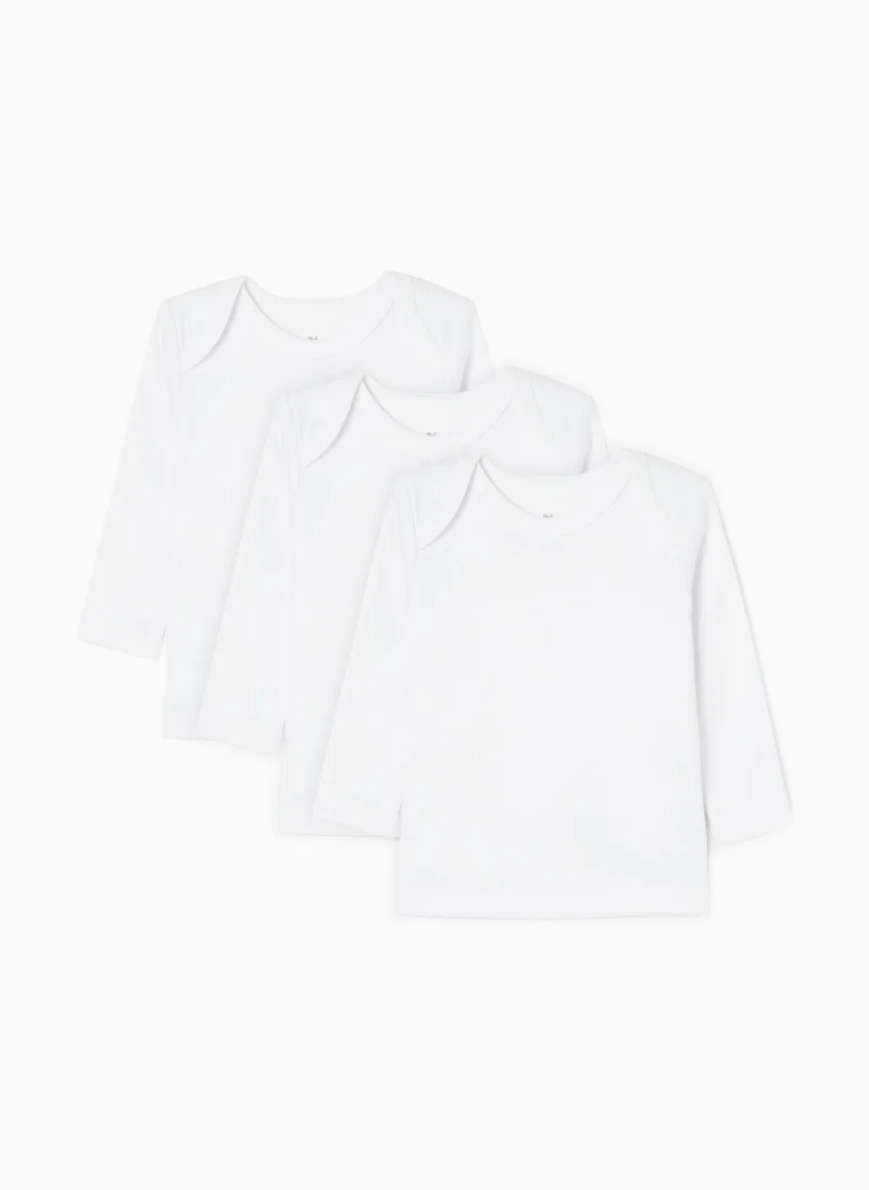زيبي 3-Pack Long-Sleeve Cotton Vests for Babies, White