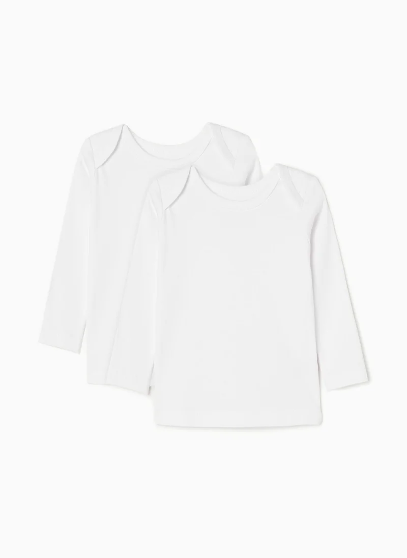 زيبي 3-Pack Long-Sleeve Cotton Vests for Babies, White