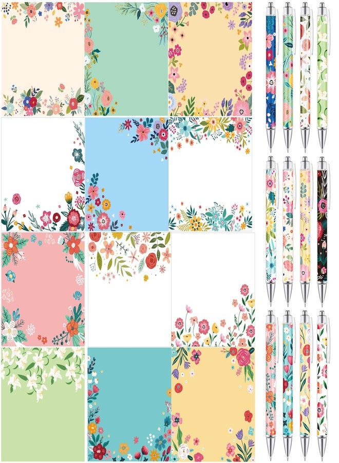 MALOKI 24 Pcs Floral Pens with Flower Sticky Notes Fancy Cute Ballpoint Pens for Women Girls Good Smooth Pens for Writing School Stationery Set for Office Party Supplies,Mother's Day Gift - Image 4