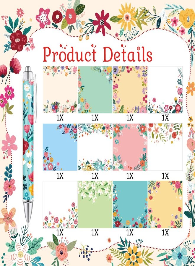 MALOKI 24 Pcs Floral Pens with Flower Sticky Notes Fancy Cute Ballpoint Pens for Women Girls Good Smooth Pens for Writing School Stationery Set for Office Party Supplies,Mother's Day Gift - Image 3