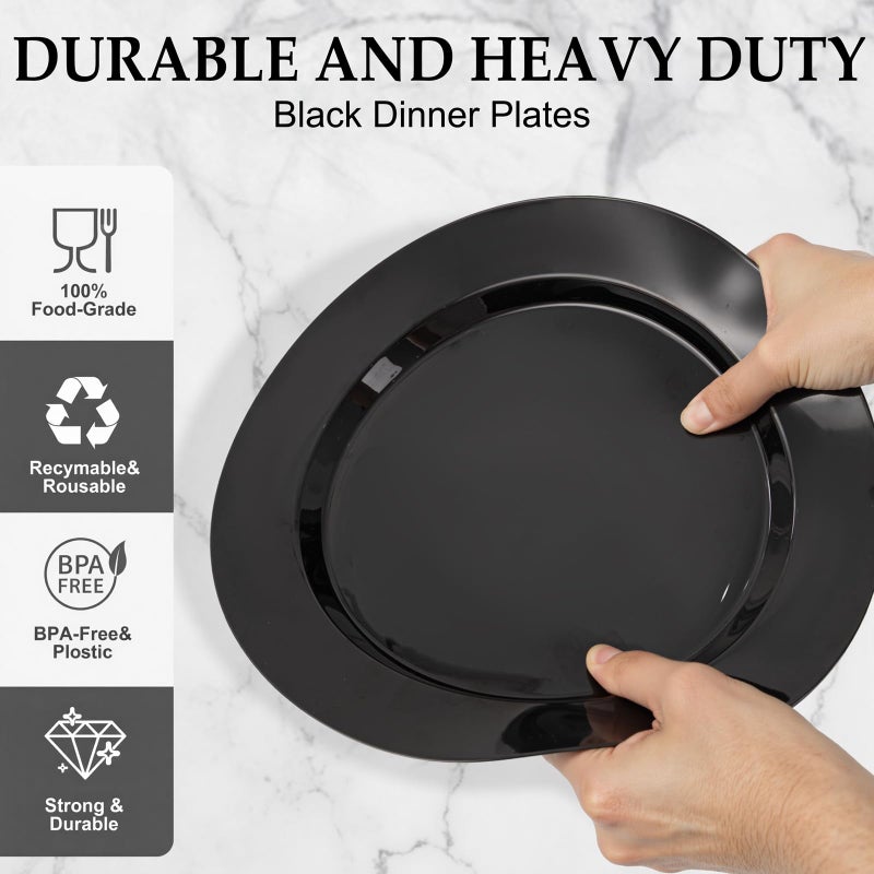 FLOWERCAT 200PCS Black Plastic Disposable Plates for Party - Black Plastic Plates - Serve for 100 Guests for New Year Parties and Birthday Events - Image 3